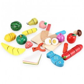 image of 20PCS WOODEN CUTTING FRUITS AND VEGETABLES BARRELED TOY (COLORFUL) -