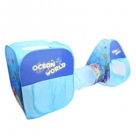 image of KIDS PORTABLE FOLDABLE 3 IN 1 PLAY TENT PLAYHOUSE WITH TUNNEL OUTDOOR SPORT TOY (LAKE BLUE) One Size