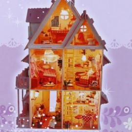 image of IIECREATE LOVELY DIY HANDMADE ASSEMBLED VILLA 42CM HEIGHT HOUSE MODEL PRINCESS ROMANTIC (PINK) -