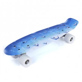 image of 22 INCH DOLPHIN PATTERN FOUR-WHEEL STREET LONG PLASTIC FISH SKATEBOARD (BLUE) -