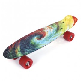 image of 22 INCH PRINTING PATTERN FOUR-WHEEL STREET LONG FISH SKATEBOARD (BLUE+YELLOW+GREEN) -