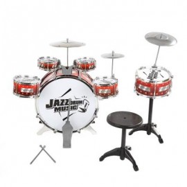 image of KIDS DRUMS KIT MUSICAL INSTRUMENT TOY WITH CYMBALS STOOL CHRISTMAS BIRTHDAY GIFT (WINE RED) -