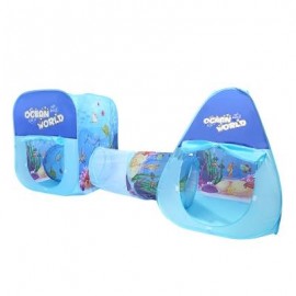 image of KIDS PORTABLE FOLDABLE 3 IN 1 PLAY TENT PLAYHOUSE WITH TUNNEL OUTDOOR SPORT TOY (LAKE BLUE) -