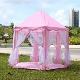 image of PORTABLE PRINCESS CASTLE PLAY TENT ACTIVITY FAIRY HOUSE FUN INDOOR OUTDOOR PLAYHOUSE TOY (LIGHT PINK) One Size
