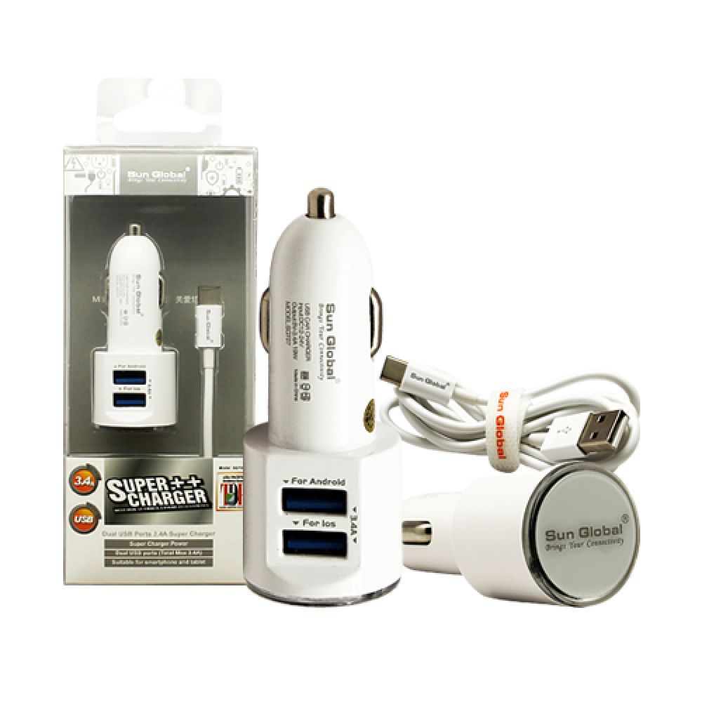 SGT07 SUN GLOBAL IN CAR DUAL USB 3.4A CHARGER (TYPE-C) SGT07 SUN GLOBAL IN CAR DUAL USB 3.4A CHARGER (TYPE-C)