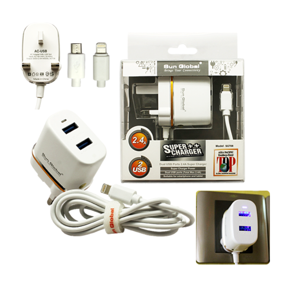 SGT08 SUPER ++ TRAVEL CHARGER / ADAPTER ( MICRO ) ( 2.4A , 2 USB PORTS ) SGT08 SUPER ++ TRAVEL CHARGER / ADAPTER ( MICRO ) ( 2.4A , 2 USB PORTS )