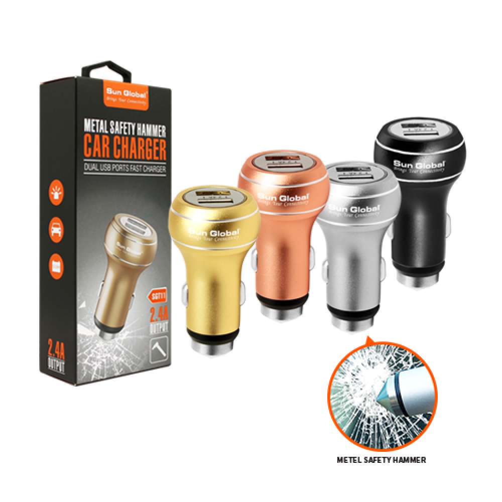 SGT11 SUN GLOBAL METAL HAMMER CAR CHARGER 2.4A (DUAL USB PORTS FAST CHARGER) SGT11 SUN GLOBAL METAL HAMMER CAR CHARGER 2.4A (DUAL USB PORTS FAST CHARGER)