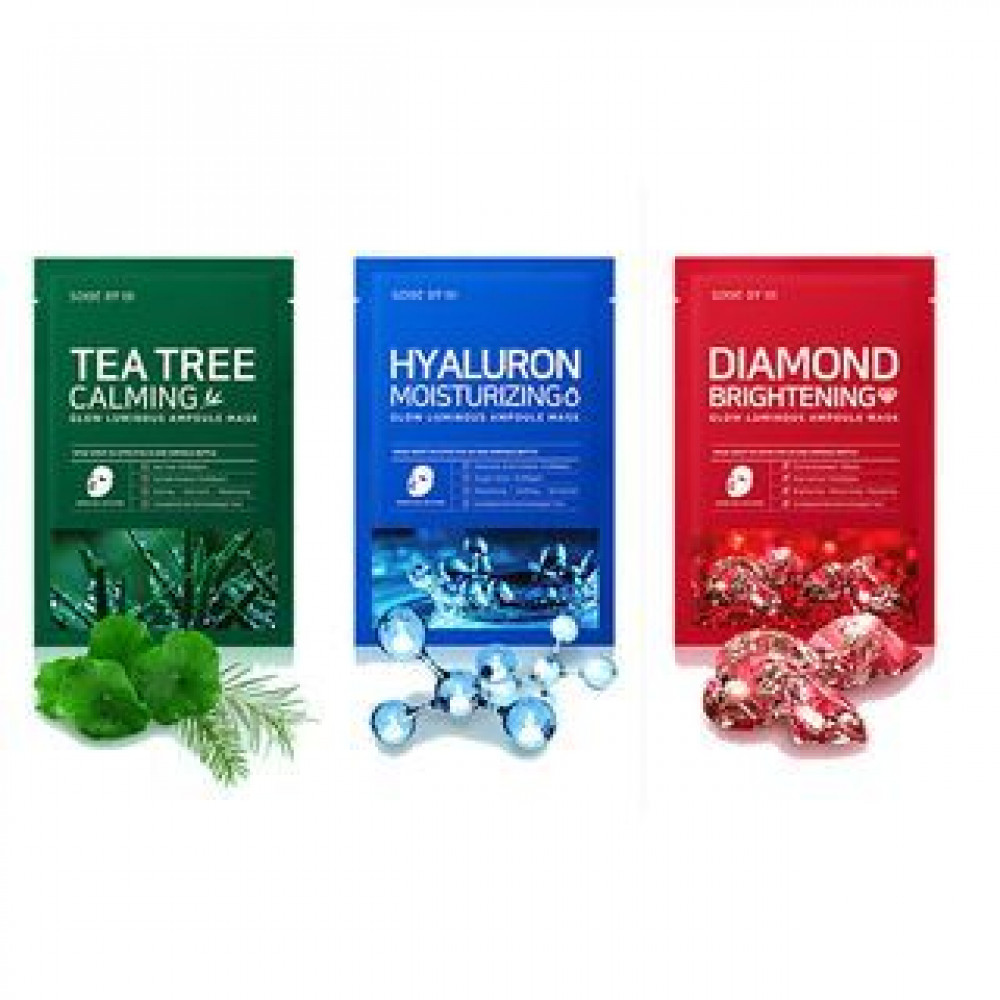 SOME BY MI Diamond Brightening Tea Tree Calming Glow Luminous Ampoule Hyaluron Moisturizing Mask 1pcs