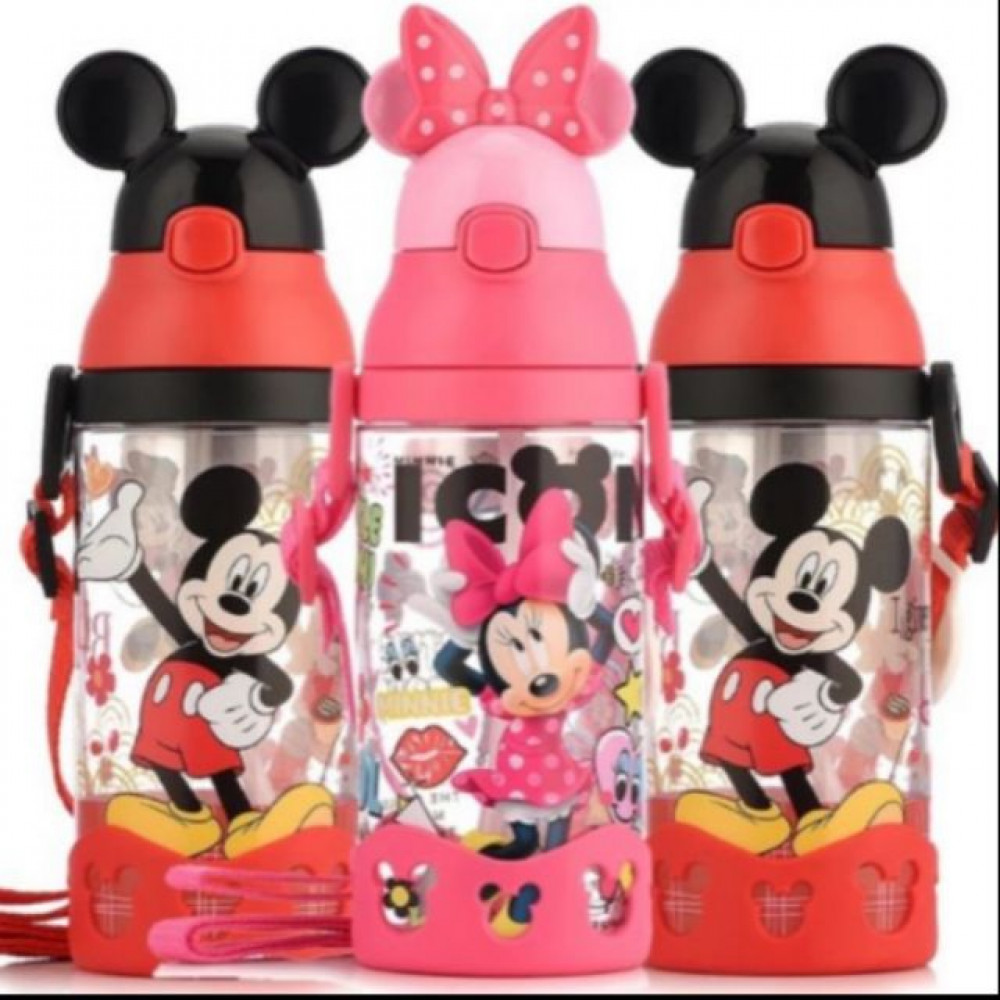 Disney mickey minnie water straw bottle 500ml #Ready stock Disney mickey minnie water straw bottle 500ml #Ready stock