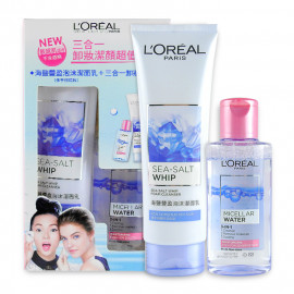 image of 【出清品】LOREAL 巴黎萊雅 三合一卸妝潔面超值組 95mL+125mL Loreal Paris Sea-Salt Whip Foam Cleanser 125ml & Micell Water 95ml