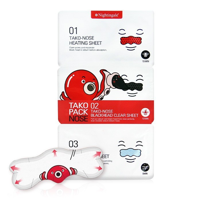 image of 韓國 Nightingale 章魚去鼻頭粉刺三步驟貼 4g+1g+4g 單片入 Korea Nightingale 3 Step Tako Pack Nose 4g+1g+4g