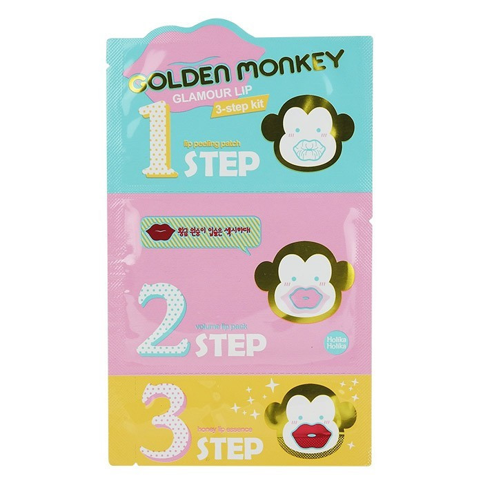 image of 韓國 Holika Holika 黃金猴三步驟唇膜(2g+2.5g+1g) 乙組入 Korea Holika Holika Golden Monkey Glamour Lip 3 Step Kit(2g+2.5g+1g)