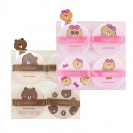 image of 韓國 MISSHA xLine Friends 聯名款 氣墊粉撲4入組 熊妹/雄大 Korea MISSHA xLine Friends Tension Pact Puff Fitting 4P
