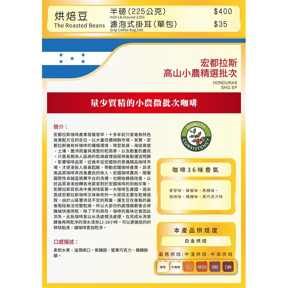 宏都拉斯高山小農精選批次(半磅) 宏都拉斯高山小農精選批次(半磅)