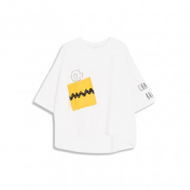 image of 查理‧布朗斜邊大口袋字母印花短袖棉T Charlie Brown Beveled Large Pocket Letter Print Short Sleeve Cotton T