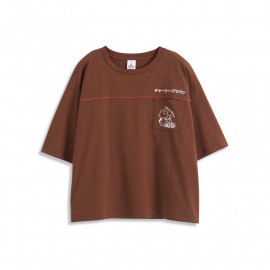image of 查理‧布朗單口袋人物字母繡花短袖T恤 Charlie Brown Single Pocket Character Letter Embroidered Short Sleeve T-Shirt