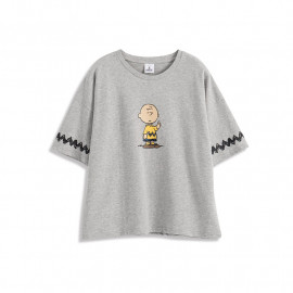 image of 查理.布朗舉手袖閃電印圖T恤 Charlie. Brown Raised Hand Sleeves Lightning Print T-Shirt