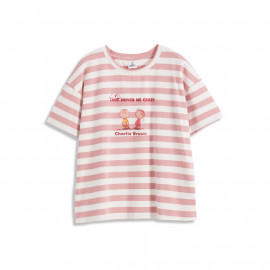 image of 查理.布朗粉色條紋瘋狂印圖T恤 Charlie. Brown Pink Stripe Crazy Print T-Shirt