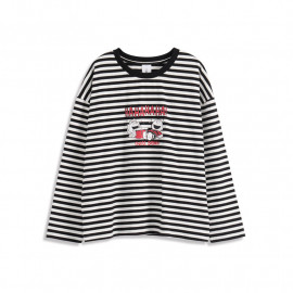 image of 查理‧布朗兄妹黑白條紋人物長袖T恤 Charlie Brown Brothers Black and White Striped Character Sleeve T-Shirt