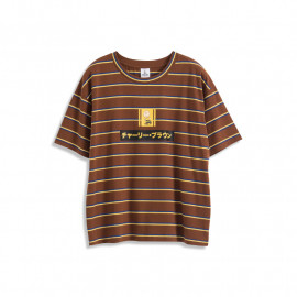 image of 查理‧布朗日文字撞色條紋T恤 Charlie Brown's Text Contrast Striped T-Shirt