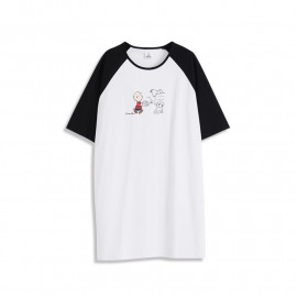 image of 查理‧布朗人物棒球袖長版洋裝 Charlie Brown Character Baseball Sleeve Dress