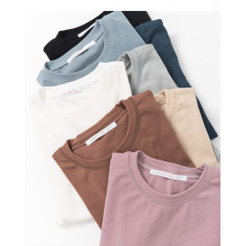 image of 圓領車線設計素面短T 八色售 Round Neckline Design Short Sleeve T Eight Colors