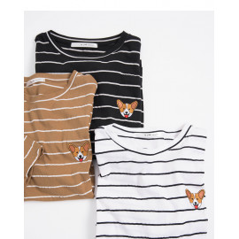 image of 刺繡小狗頭條紋短T 三色售 Embroidered Puppy Head Stripe Short T Three Colors