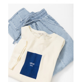image of 配色方塊絨面質感貼布短袖棉T Color Matching Box Suede Texture Patch Short-Sleeved Cotton T