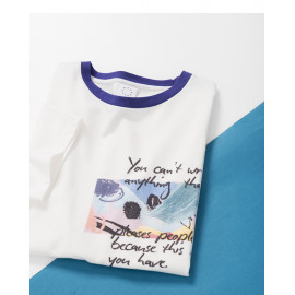 image of 撞色領插畫字母印花短T Contrast Collar Illustration Letter Print Short T