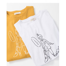 image of 俏皮點點女孩與小貓印花短T 兩色售 Playful Little Girl And Litten Print Short T Two-Colors