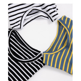 image of 童趣配色條紋圓領棉T 三色售 Childlike Color Matching Striped Round Neck Cotton T Three Colors