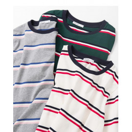 image of 羅紋領配色橫條短T 三色售 Ribbed Collar Color Matching Strip Short T Three Colors