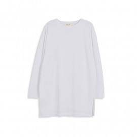 image of 素面側開衩圓領長棉T 两色售 Plain Side Open Round Neck Long Cotton T Two-Colors