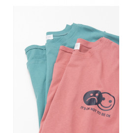 image of 笑臉哭臉印花長版棉T 兩色售 Smiley Face Printing Long Version Of Cotton T Two Colors