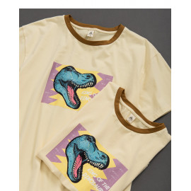 image of 親子系列 恐龍撞色領棉T Parent-Child Series Dinosaur Contrast Color Collar Cotton T
