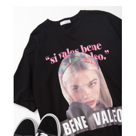 image of 個性女孩字母照片短袖棉T Personality Girl Letter Photo Short Sleeve Cotton T