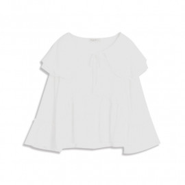 image of 大領片綁帶流蘇造型棉麻上衣 Large Collar Strap With Fringed Styling Cotton Top