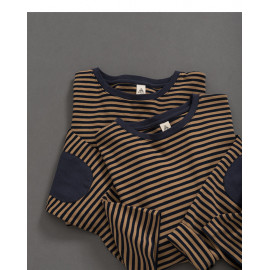 image of 大地配色條紋補丁拼接長袖棉T Earth Color Matching Stripe Patch Stitching Long Sleeve Cotton T