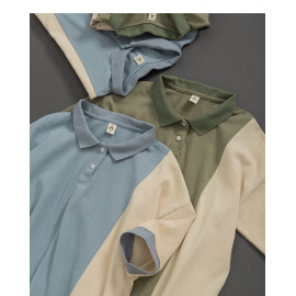 image of 撞色拼接羅紋翻領polo衫 兩色售 Contrast Stitching Ribbed Lapels Polo Shirt Two Colors