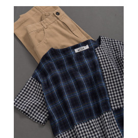 image of 女裝 配色大小格紋拼接上衣 Women's Color Matching Plaid Stitching Top