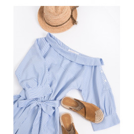 image of 好感直條紋露肩長版上衣 Good-Looking Straight Striped Off-Shoulder Long Top