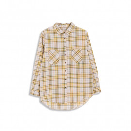 image of 配色格紋雙口袋長袖棉麻襯衫 四色售 Matching Plaid Double Pocket Long Sleeve Cotton And Linen Shirt