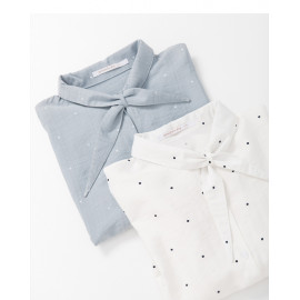 image of 造型立領打結點點襯衫 兩色售 Styling Collar Collar Knotted Shirt Two-Colors