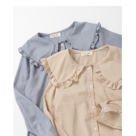 image of 甜美荷葉領格紋襯衫 兩色售 Sweet Lotus Leaf Collar Check shirt Two-Colors