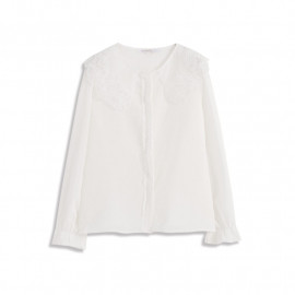 image of 好感女孩系花朵蕾絲棉麻長袖上衣 Nice Girl Flower Lace Cotton Long Sleeve Shirt