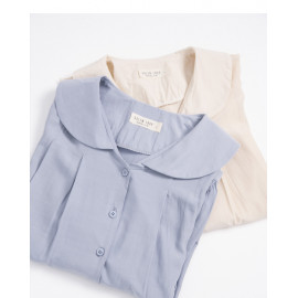 image of 小圓領打摺設計襯衫 兩色售 Small Round Neck Design Shirt Two-Colors