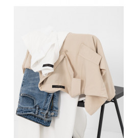 image of 簡約假口袋造型短袖襯衫 兩色售 Simple Fake Pocket Style Short-Sleeved Shirt Two-Colors