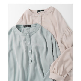 image of 純色中山領澎袖雪紡上衣 兩色售 Solid Color Nakayama Collar Sleeve Shirt Two-Colors