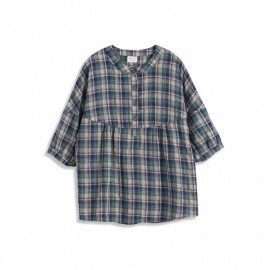 image of 童趣配色格紋棉麻娃娃上衣 Children's Fun Color Matching Cotton And Linen Doll Top