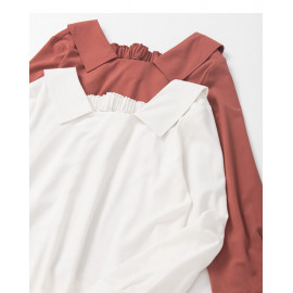 image of 方領設計造型雪紡上衣 兩色售 Square Collar Design Chiffon Top Two-Colors